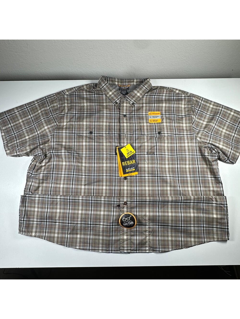 Ariat Rebar Beige Plaid Button Up 3XL NWT